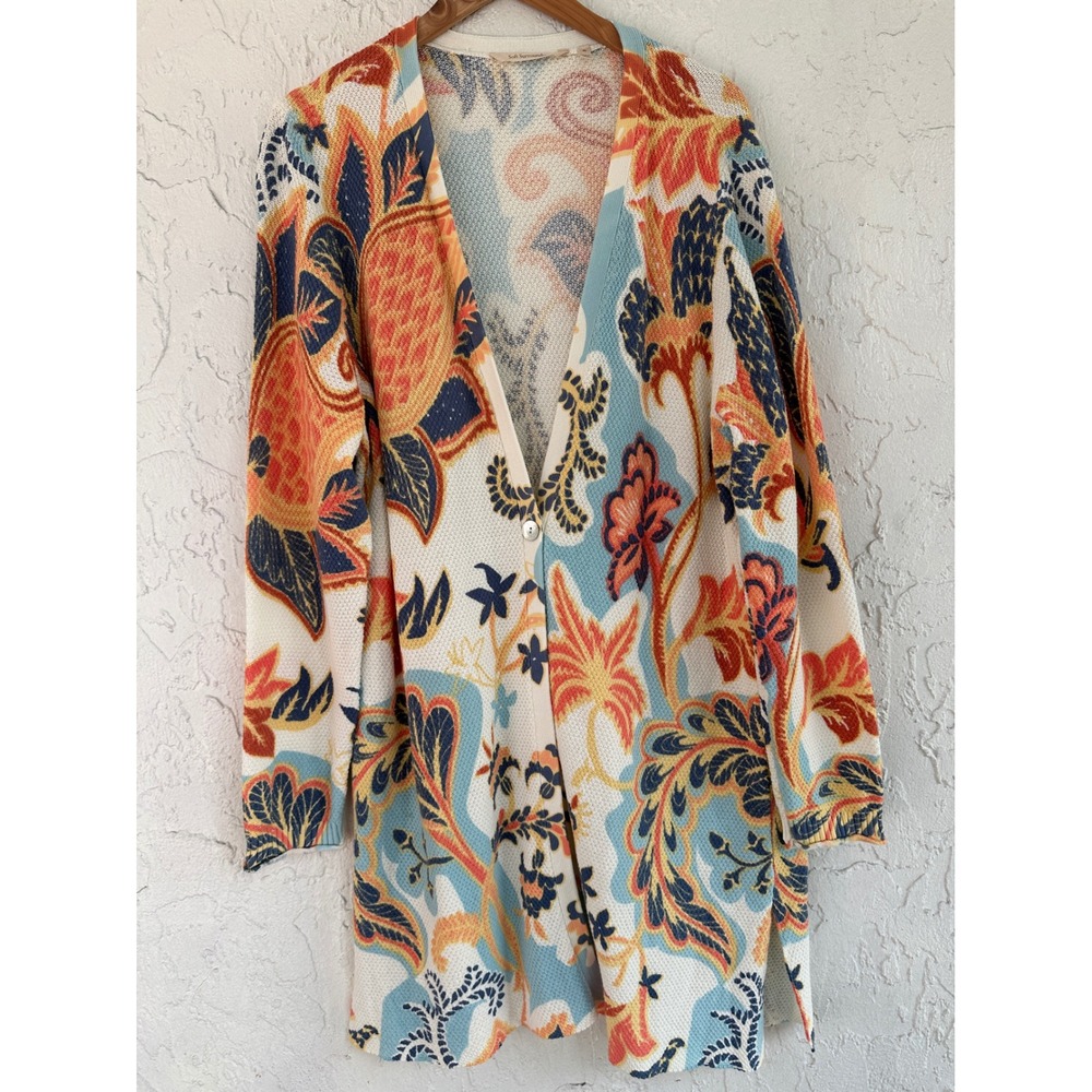 Soft Surroundings Floral Paisley Longline‎ Cardigan Sweater Women XL Botanical